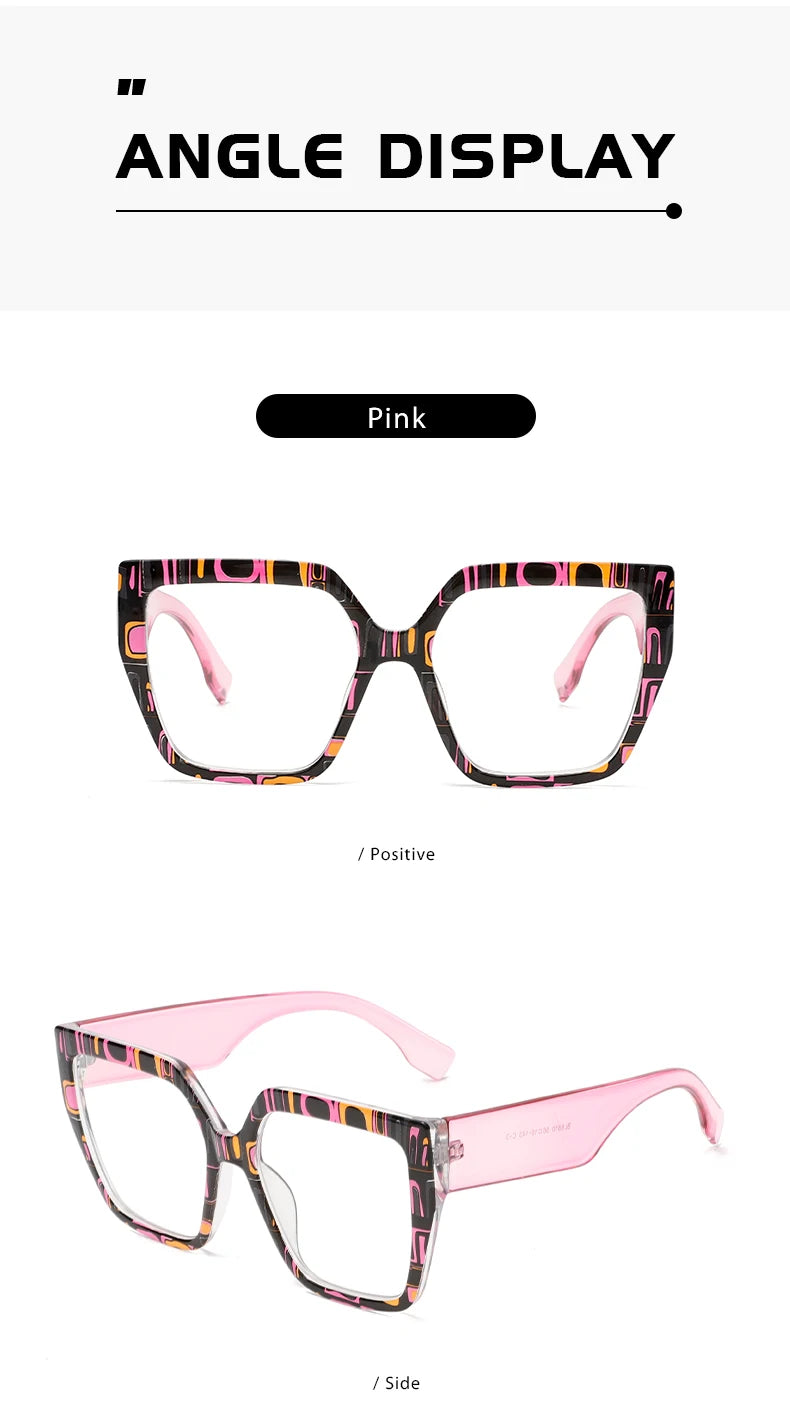 Classic Striped Personality Cat-Eye Square Frame for Women, Textured Anti-Blue Light Glasses Frame, Women's Bohemian Style Commuter and Street Style Decorative Glasses, Suitable for Office, Computer, and Gaming Use