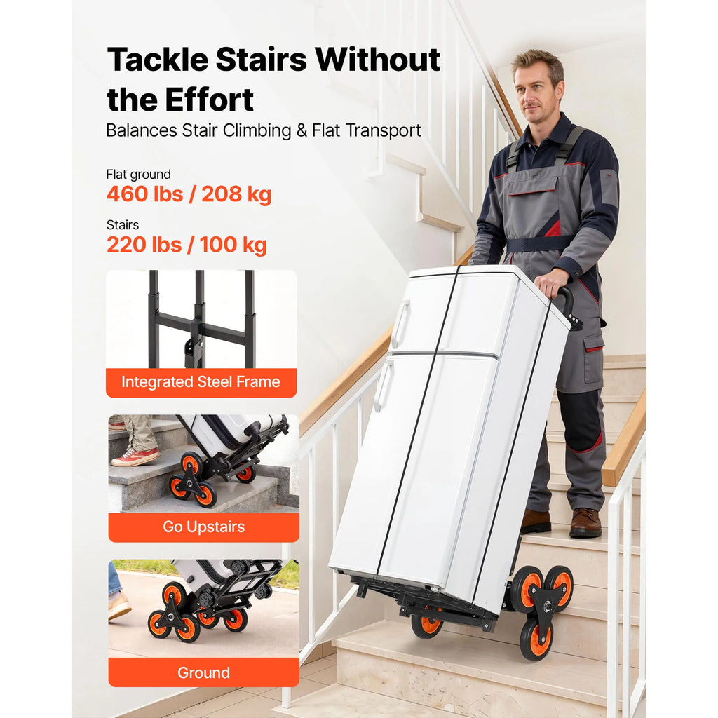 SucceBuy Stair Climbing Cart 220 lbs Stair-Climbing Capacity Heavy-Duty Folding Trolley Cart w/ Telescoping Handle for Groceries