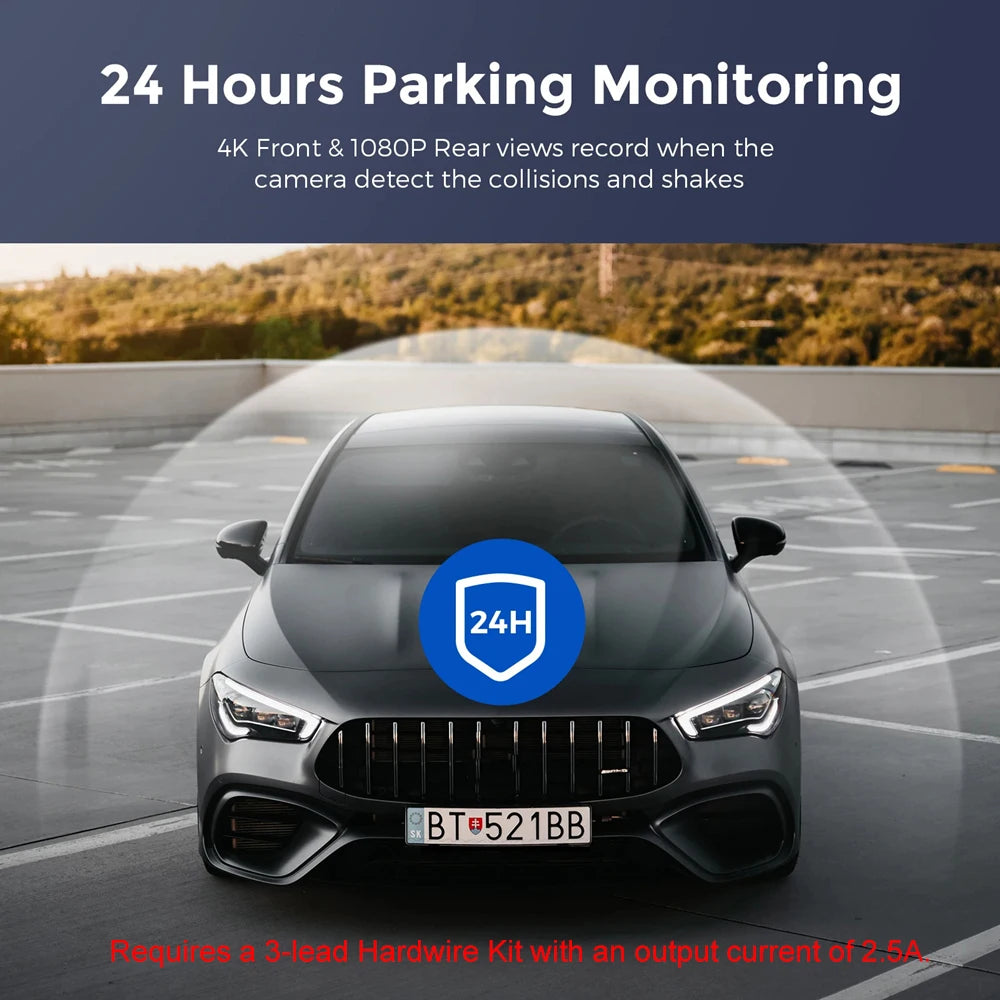UHD 4K WiFi Dash Cam Dual Lens Driving Recorder Car DVR Optional 1080P Rear Lens Camera GPS 24H Parking Monitoring Black Box