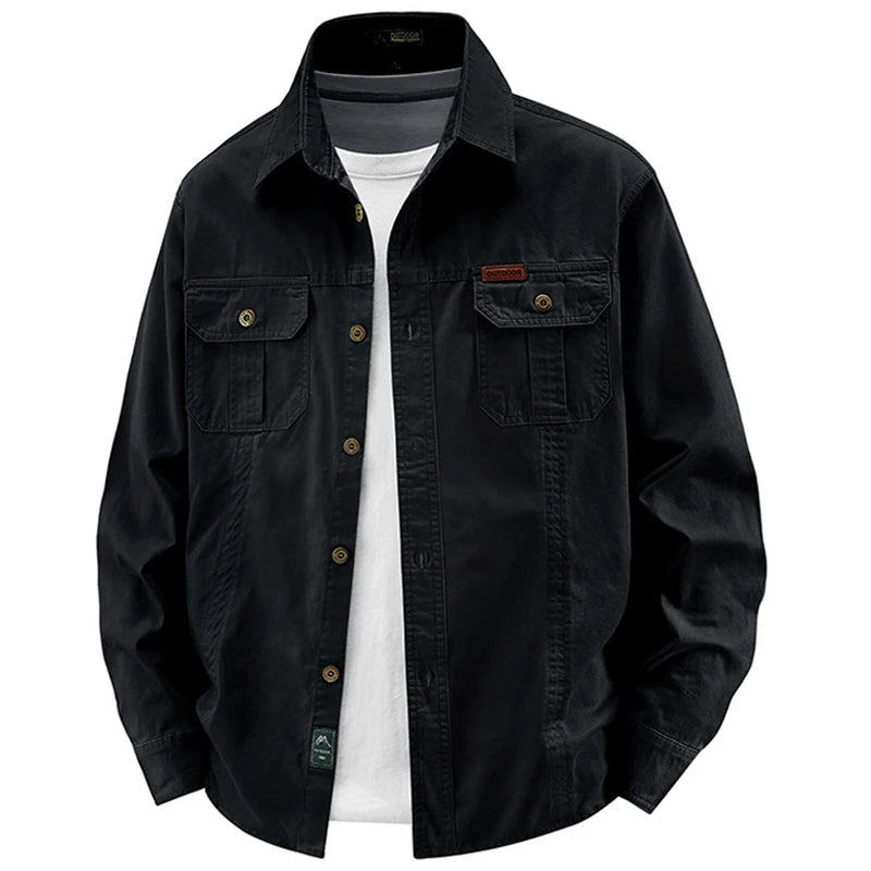 Business Military Shirts Men Tactics Long Sleeve Spring Autumn 100% Cotton Vintage Multi-pocket Cargo Shirts Menswear Clothing