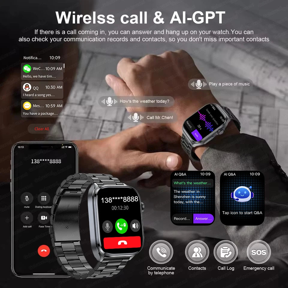 2026 New AI-Diagnosis Care Smartwatch Accurate ECG Uric Acid Lipids Blood Pressure Body Fat IP68 Waterproof Fitness Smartwatch
