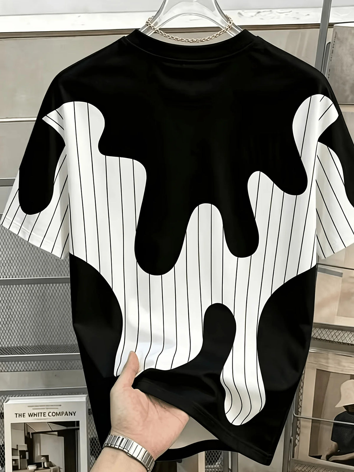 Men Mesh Sports T‑Shirt Abstract Patchwork Print O‑Neck Short Sleeve Loose Breathable Summer Casual Top