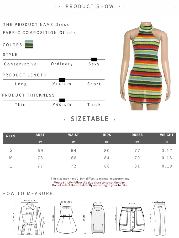 Kliou Stripe Patchwork Mini Dress Woman Bandage Halter Off Shoulder Backless Skinny Peach Hip Hot Girls Street Fashion Bodycon