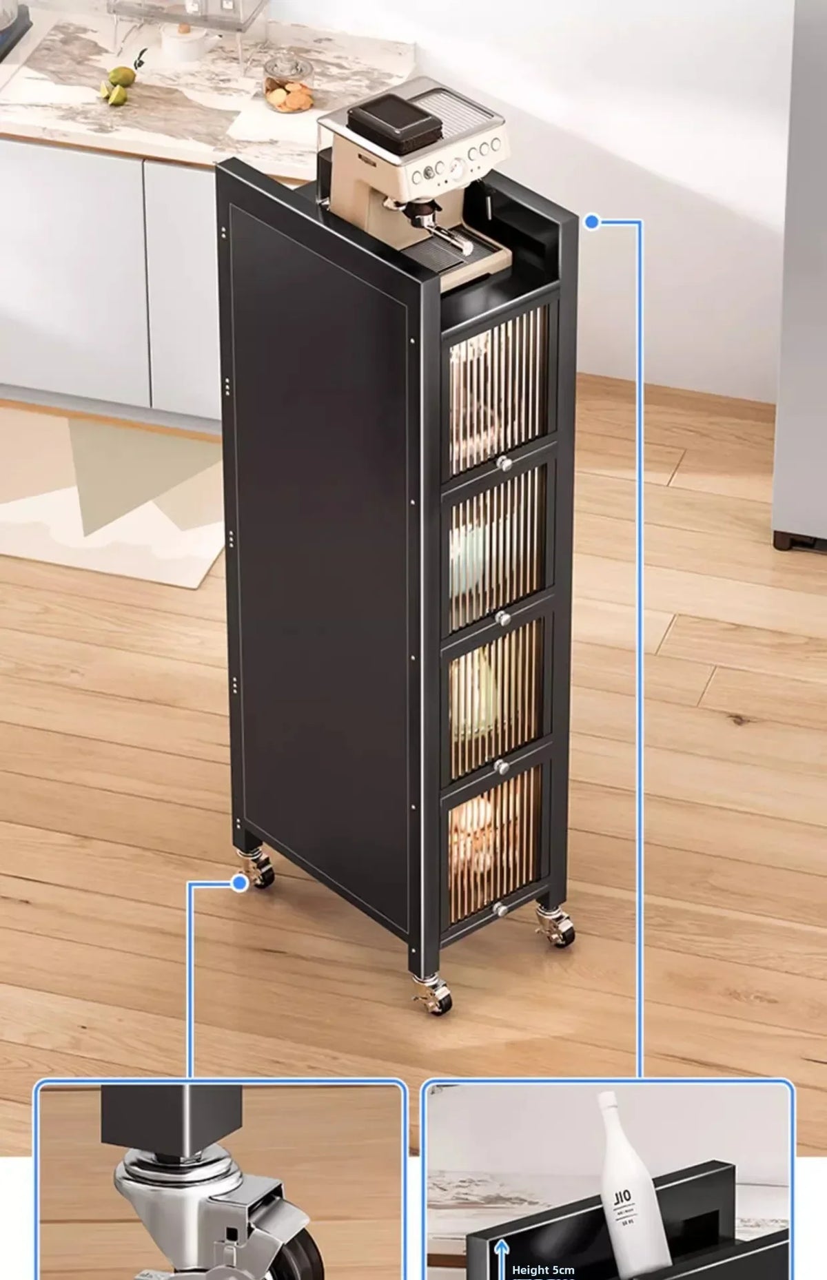 Multi-functional Kitchen Shelf Floor-to-ceiling Shelf Locker Microwave Pot Oven Cabinet Storage Rack with Cabinet Door