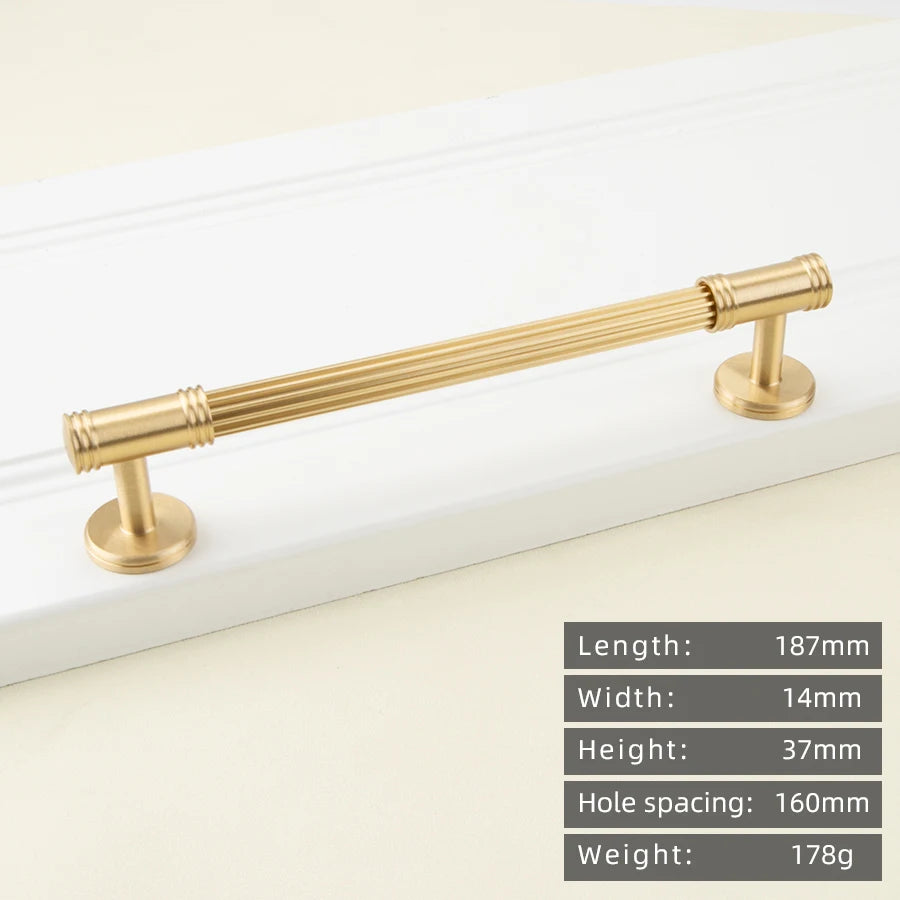 KEDLO French modern light luxury solid brass gold stripe long handle kitchen cabinet Pull handle drawer T handle
