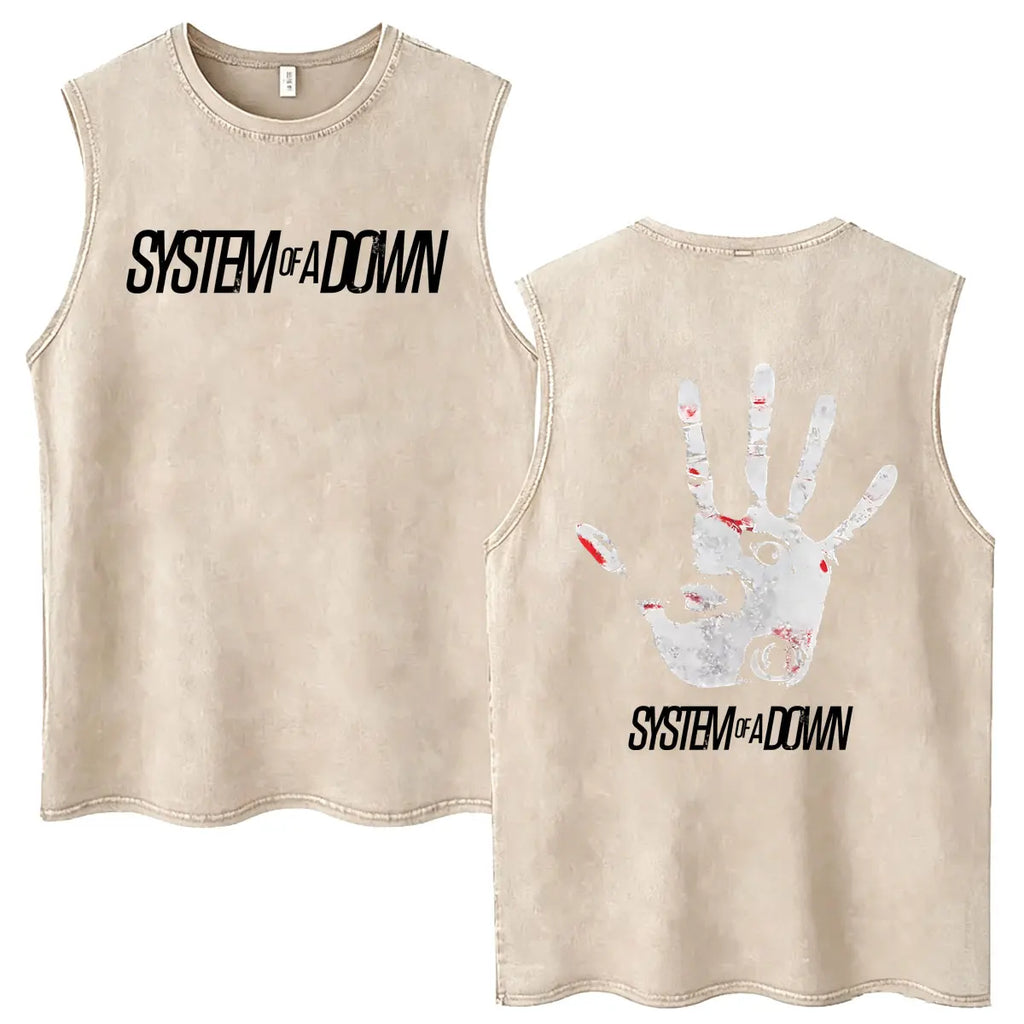 System of A Down Vintage Washed Tank Tops Men's Rock Alternative Metal Cartoon Graphic Sleeveless Vests T-shirt Male T Shirts