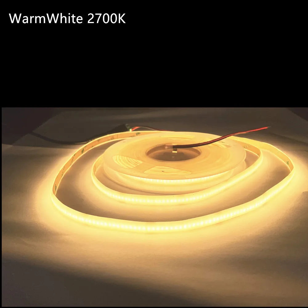 12V LED COB Neon Strip Light Waterproof IP65 Flexible Linear LED Tape Dimmable LED Ribbon 5M RA90 Warm White 2700K 3500K 5000K