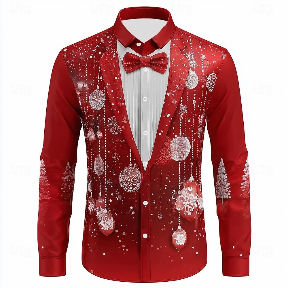 Christmas Festival Theme Men's 3D Printed Formal Shirts Christmas Tree Santa Claus Graphic Long Sleeve Shirt Fashion Men's Shirt