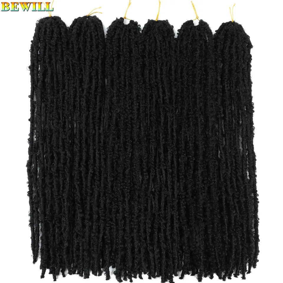 BEWILL 12 14 18 24 Inch Butterfly Locs Crochet Hair Pre-looped Synthetic Distressed Faux Braids Hair Soft Locs Goddess Locs Hair