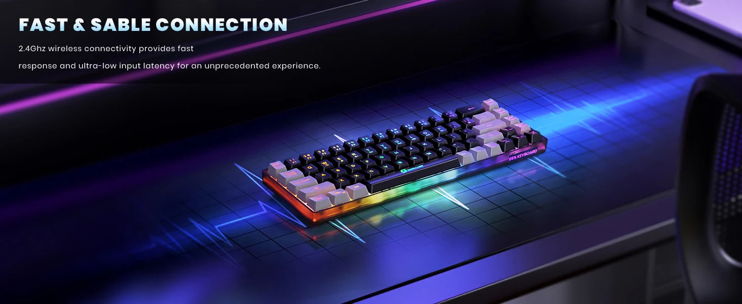 GEODMAER Wireless Gaming Keyboard Rechargeable Backlit Gaming Keyboard 68 Keys English/Spanish Layout 2.4G Keyboard for PC