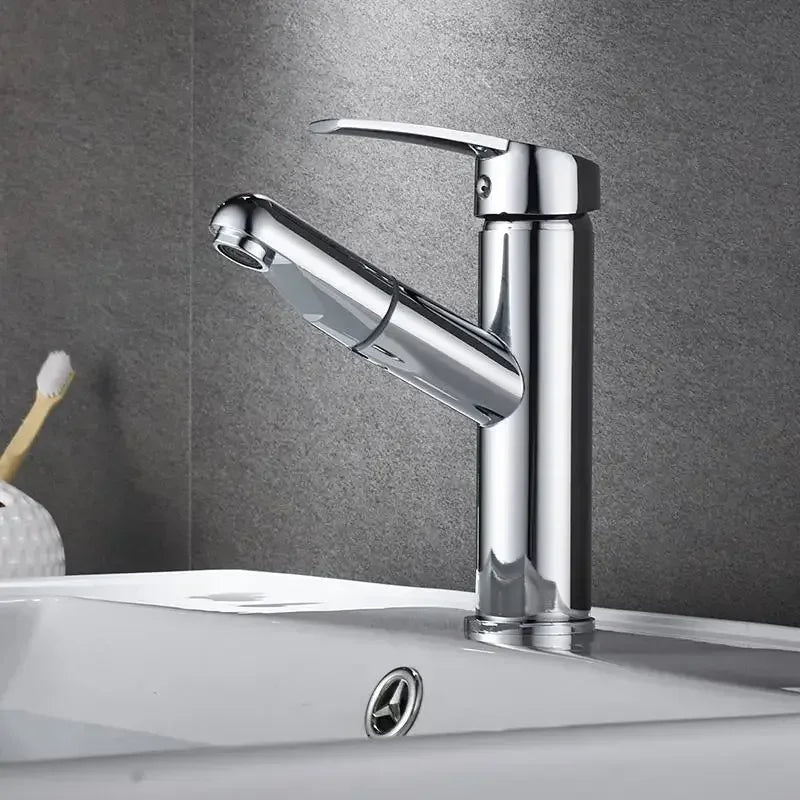 Pull-out Type Faucet Bathroom Basin Hot and Cold Water Tap Household Countertop Single Handle Faucet Bathroom Accessories