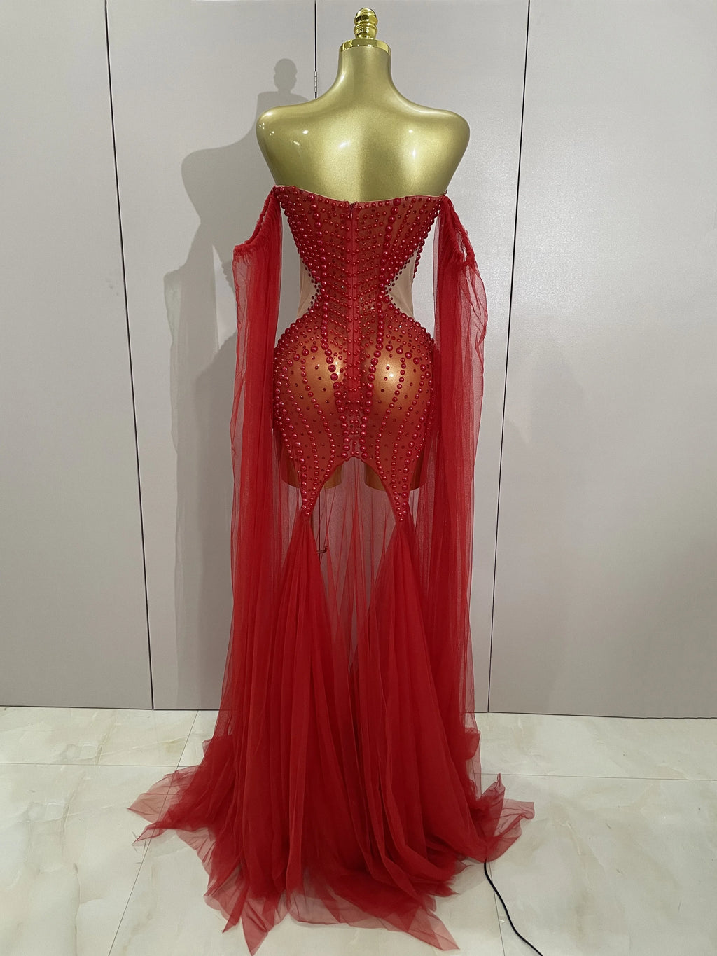 Elegant Sparkly Rhinestone White Pearl Sexy Strapless Mesh Long Dress Wedding Guest Gowns Luxury Birthday Evening Party Dress