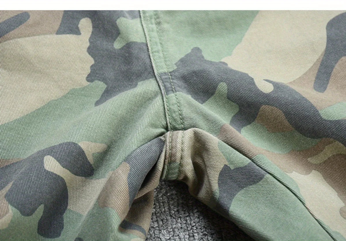 Camouflage Tooling Shorts Men's Pure Cotton Short Pants Trendy Brand Loose Straight Washed Trendy Men's Casual Cargo Short Pants