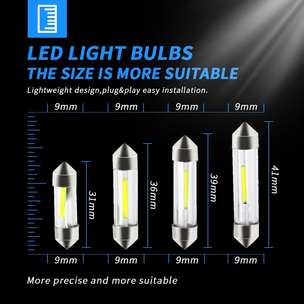 2PCS/4PCS 31 36 39 41mm Sv8.5 C5w C10w Led White Festoon Led Car Light Cob Interior Lighting Reading Signal Lamp Bulb 12V