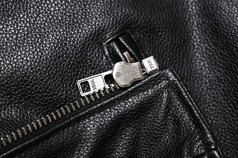 Classical Motorcycle Genuine  Leather Jacket Men's Natural Cowhide Slim Moto Cloth Calf Skin Jackets Asia Size S-6XL
