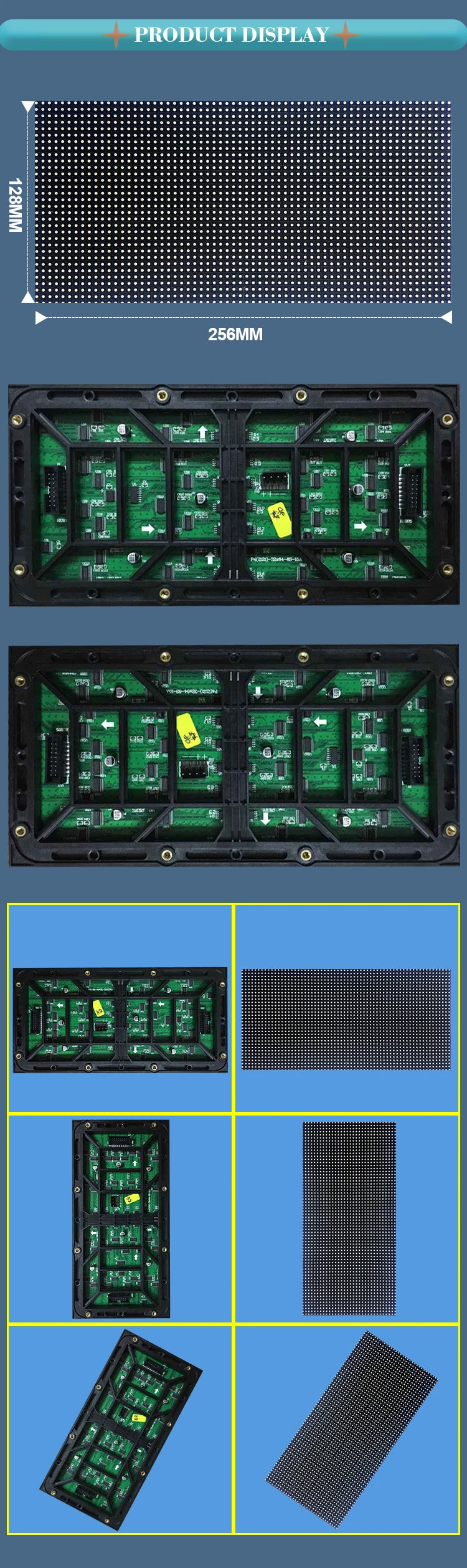 P4 LED screen panel module Outdoor 256*128mm 64*32 pixels 1/8scan 3in1 RGB SMD P4 Full Color LED display panel module