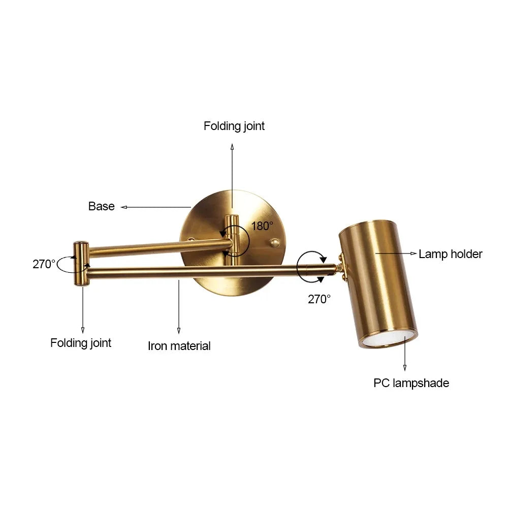 Modern Indoor Touch Sensor Wall Lights Adjustable Swing Long Arm LED Wall Lamps Internal Bedside Lighting Decor Sconce Lights
