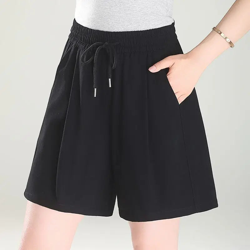Sports Summer New Casual Loose Thin Five-point Pants 100 Cotton High Waist Thin Shorts Versatile Wide Legs