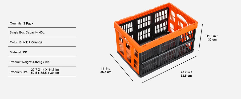 SucceBuy 45L 3/6 Pack Plastic Collapsible Storage Basket Folding Bins with Handles Stackable Containers for Clothes Grocery Toys