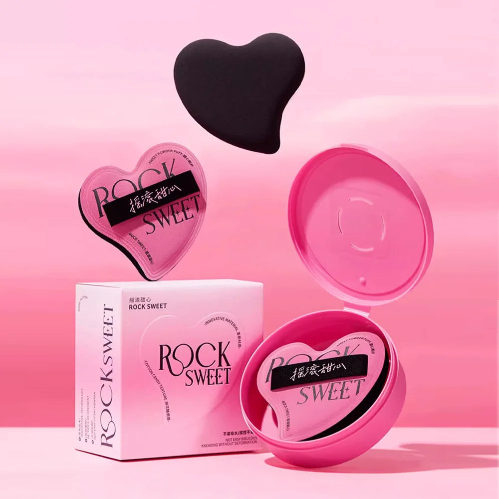 ROCK SWEET Cotton Candy Heart-shaped Pink Soft Makeup Soft Wet And Dry Dual-use Liquid Foundation Powder Puff