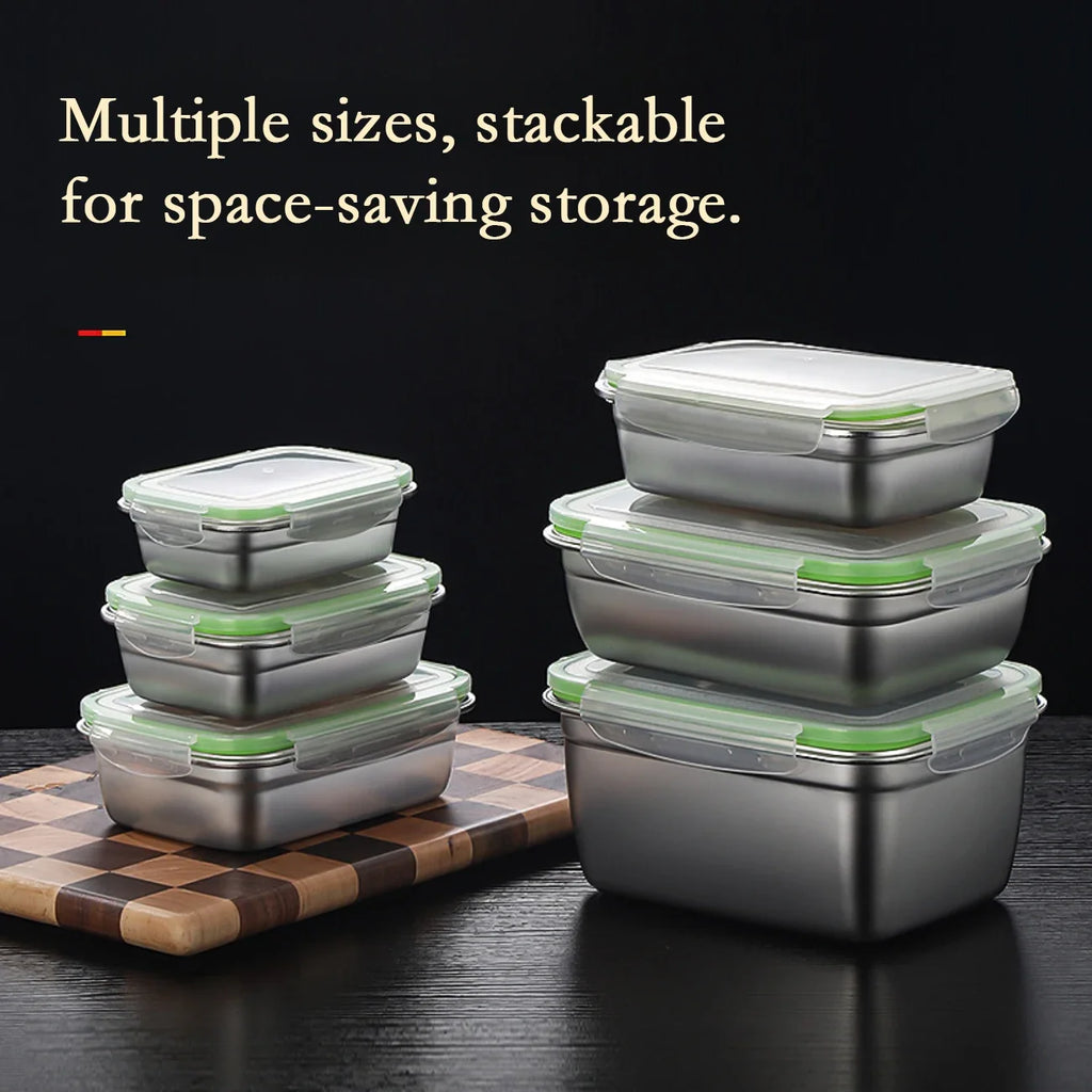 304 Stainless Steel Lunch Box Set with Silicone Transparent Lids Stackable Food Storage Containers for Kitchen School Office