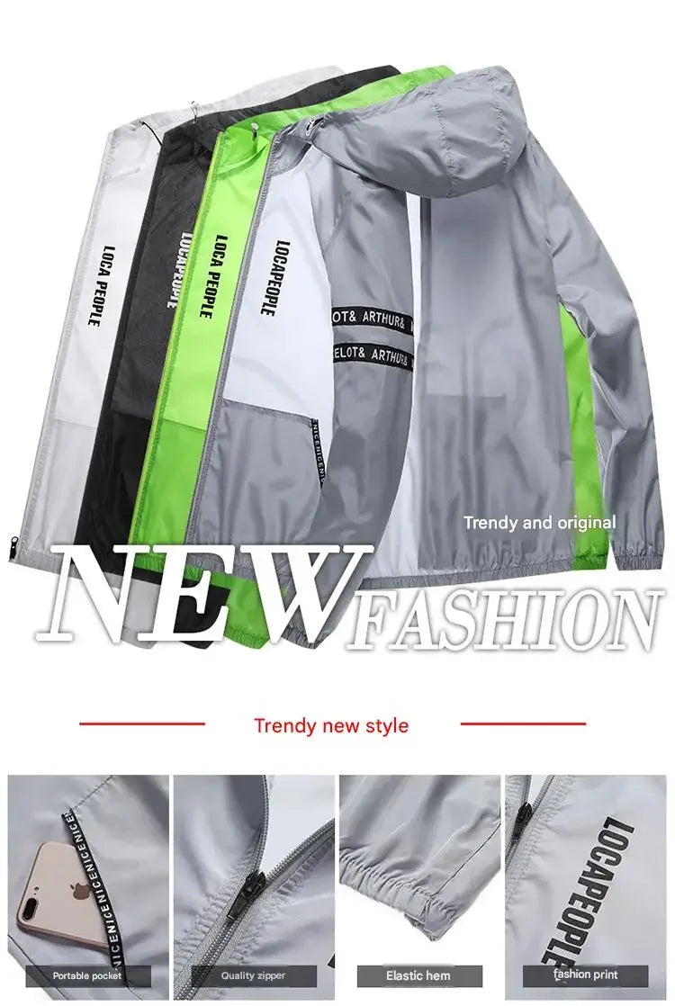 UPF50+ Summer Sun Protection Clothing Men's Casual Waterproof Quick-drying Bicycle Hooded Jacket Hiking Thin Skin Windbreaker