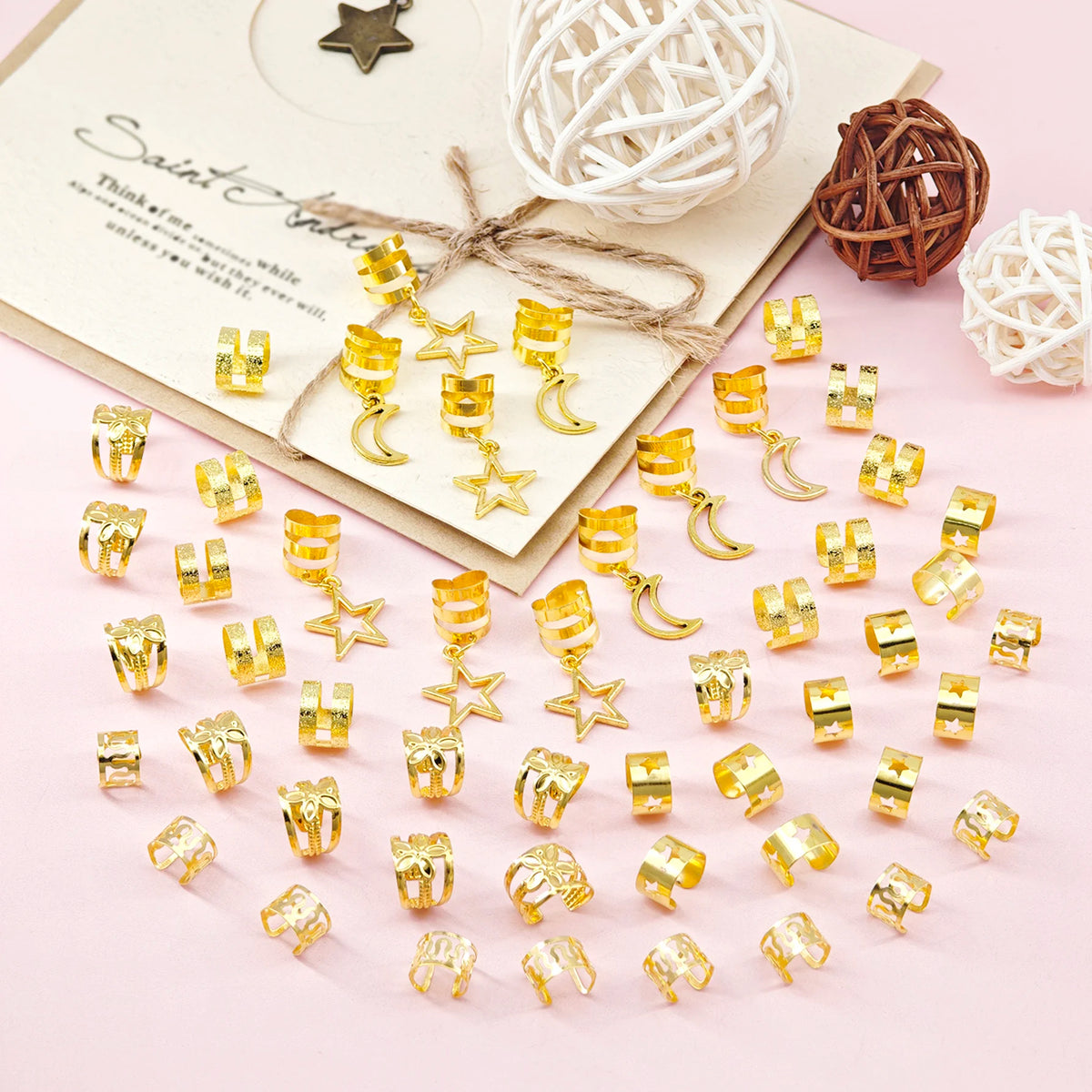50pcs Golden Star Moon Hair Clips Braid Jewelry Dreadlock Accessories Loc Adornment for Braids Decoration