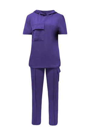 2026 Autumn and Winter Women's Casual Solid Color Hooded T-shirt with Straight Leg Pants Two-piece Set