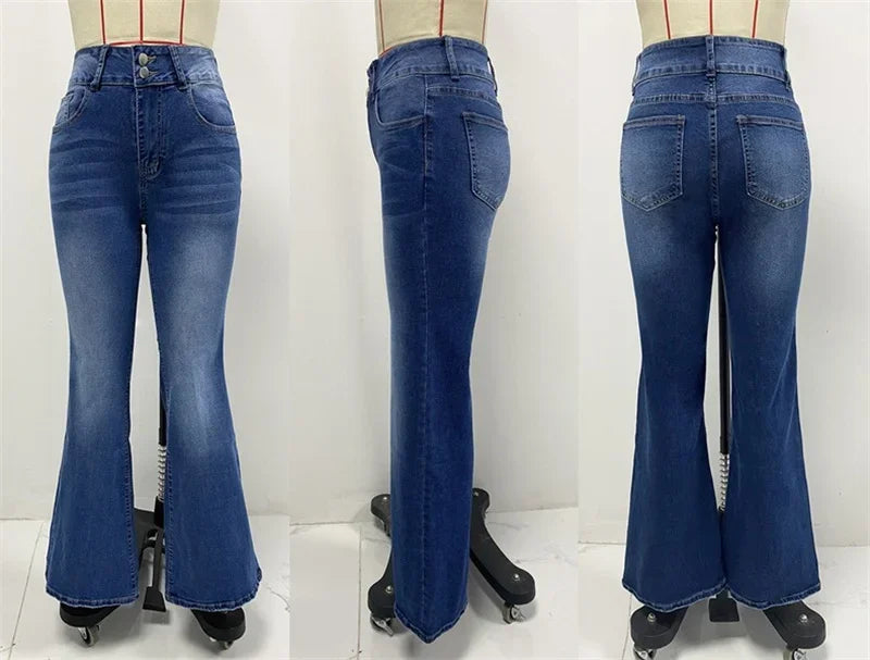 2025 Vintage Mid Waist Washed Stretch Jeans Women New Micro Flared Trousers Casual Commuter Female Denim Pants Trend Streetwear