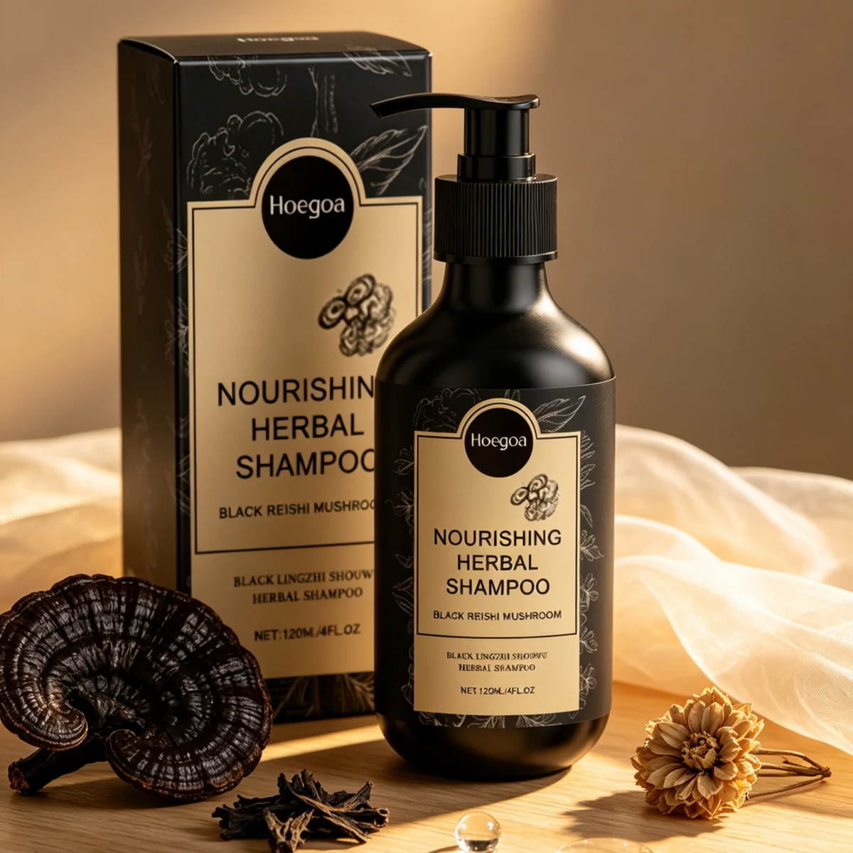 Hoegoa Herbal Shampoo Deep Cleaning Soft Smoothing Frizz Repair Damaged Hair Nourishing Mild Volumizing Hair Care Shampoo 120ml