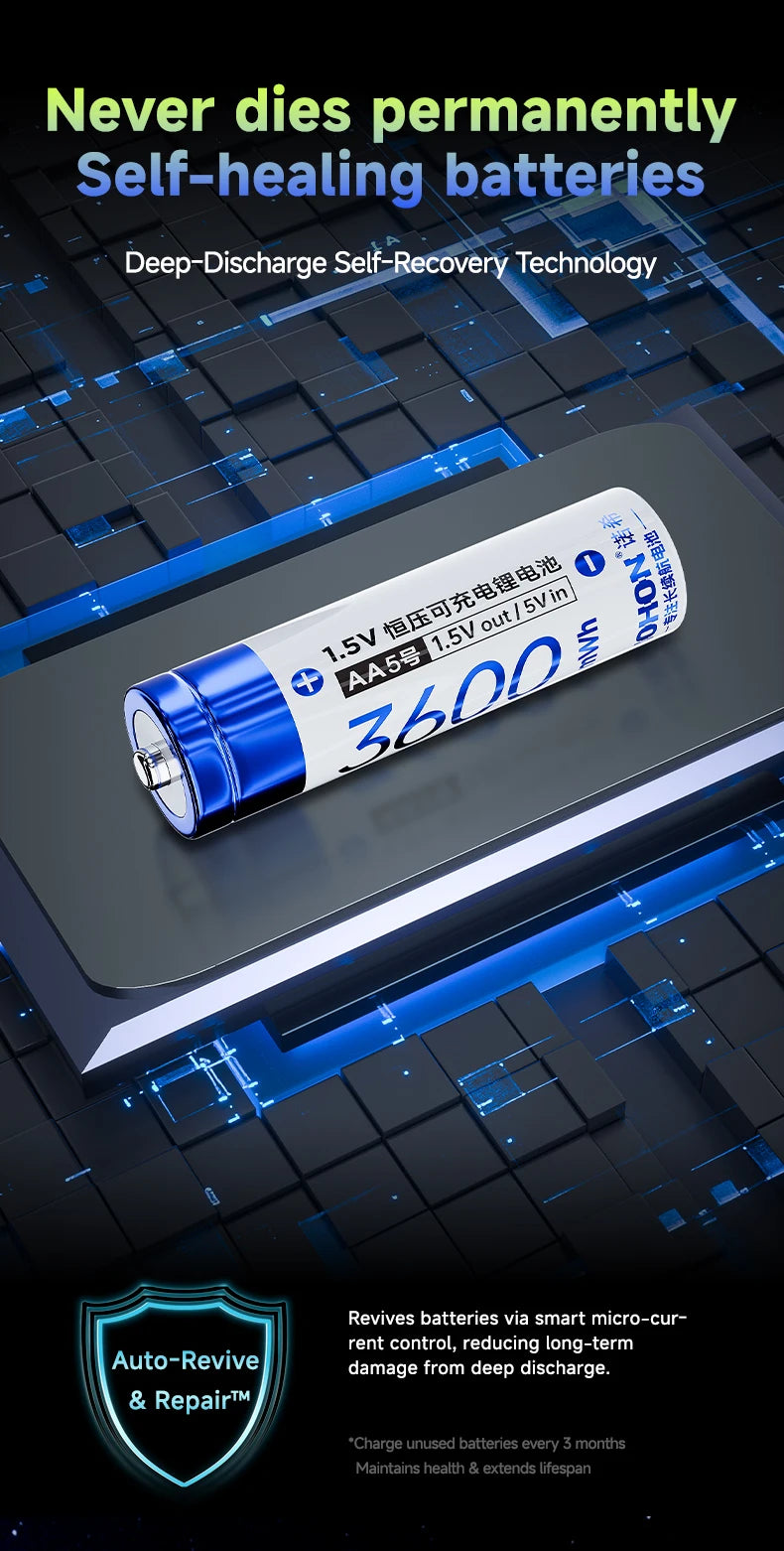 NOHON Rechargeable Lithium Battery AA 3600mWh/AAA 1300mWh Original Batteries High Capacity 1.5V Battery for Mouse Remote Control