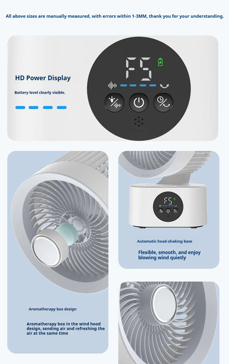 HOMEFISH USB Rechargeable Wall‑mounted Fan Foldable Swivel Portable Fan Built‑in Night Light Household Air Cooling Fan