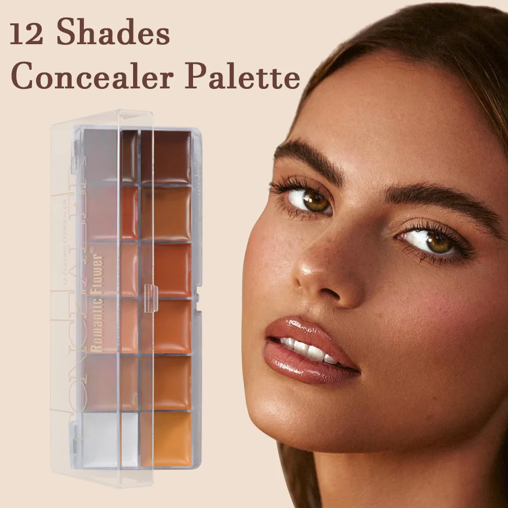 12 Color Concealer Palette for Dark Skin Full Coverage Waterproof Contouring Face Makeup Bridal Wedding Day Photo Ready