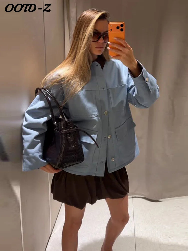 Causal Pockets Jacket Women Urban Loose Lapel Single Breasted Full Sleeve Coat Female 2026 All-match Spring Summer Lady Outwear