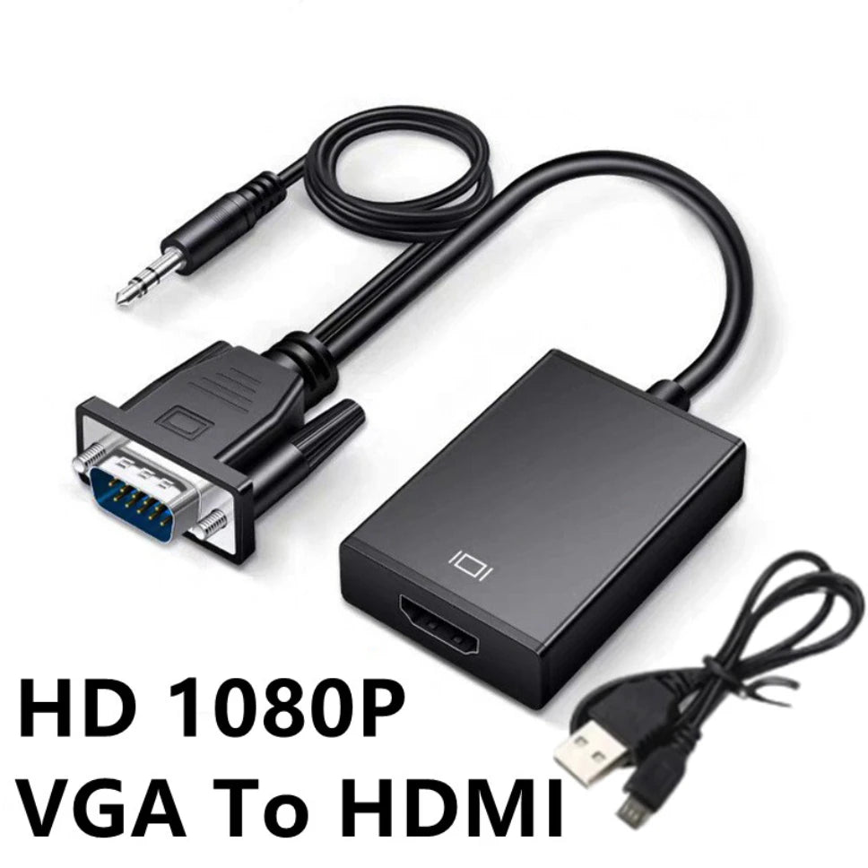 HD 1080P VGA to HDMI Adapter Cable With 3.5mm Audio Output + USB Powered VGA to HDMI Converter for PC Laptop to HDTV Projector