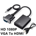 HD 1080P VGA to HDMI Adapter Cable With 3.5mm Audio Output + USB Powered VGA to HDMI Converter for PC Laptop to HDTV Projector