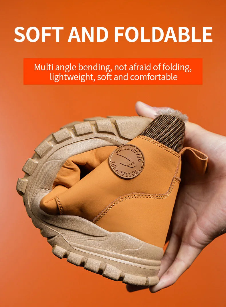 Latest 2024 Fashion Winter Warm Men Work Safety Boots Waterproof Indestructible Steel Toe Cap Shoes Sneakers Male Footwear