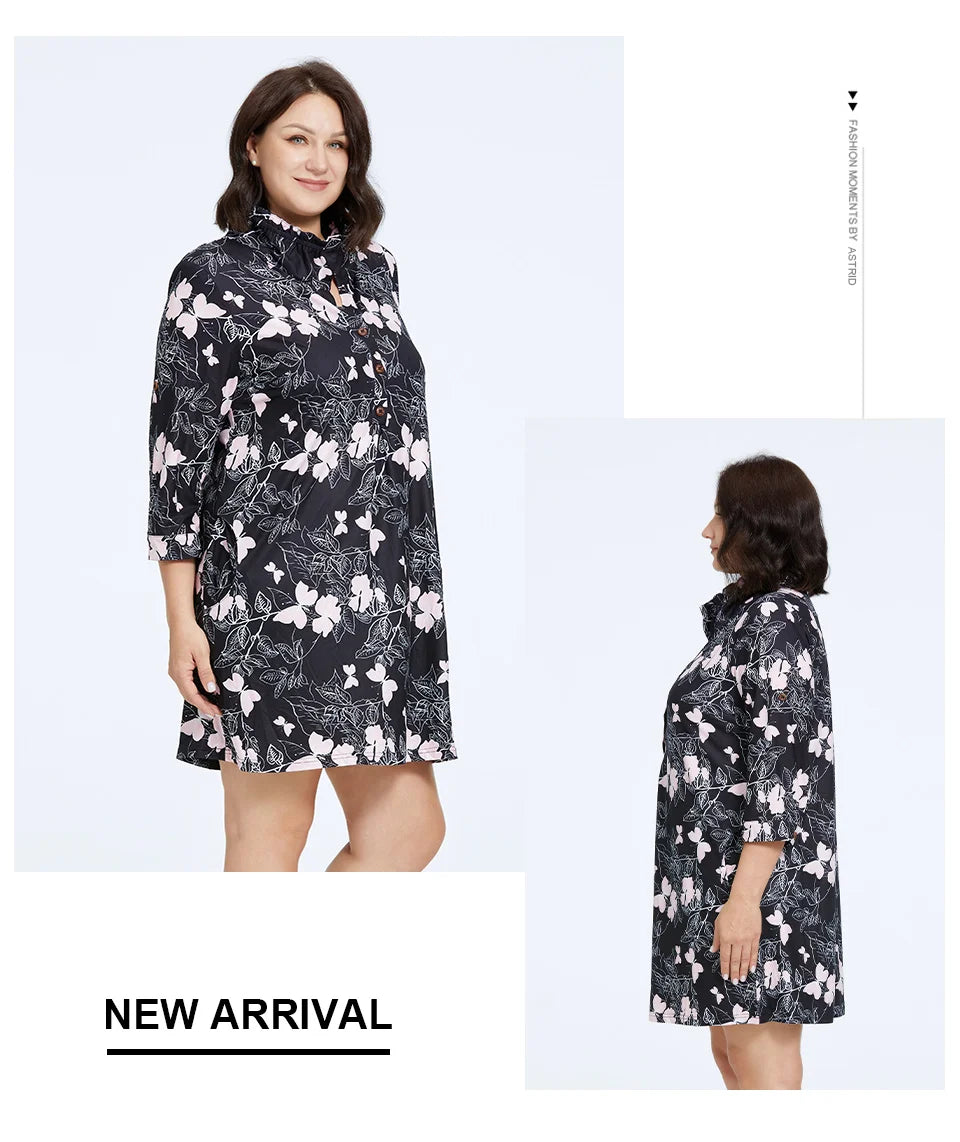 Astrid Women's Dresses 2023 New Long Sleeves Plus Size Floral Print Elegant Dress Stand-Up Collar Party Dresses Daily Office