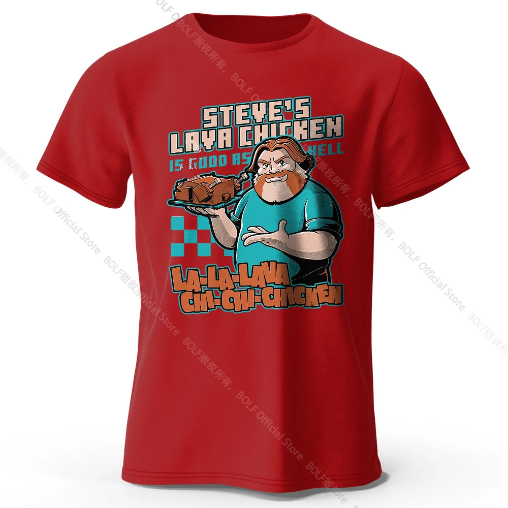 Men's Steve's Lava Chicken Printed T-Shirt 100% Cotton Oversized Quirky Graphic Tees for Women Summer Tops Geek Streetwear