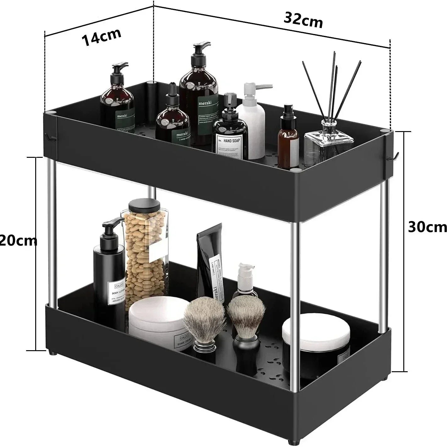 2-Tier Under Sink Organizers and Storage, Sliding L-shape Under Bathroom Kitchen Cabinet Organizers Narrow Space Sink Organizer