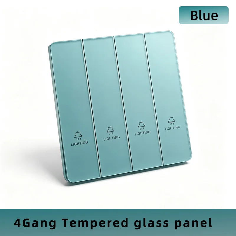 Wall Lamp Switch Panel Tempered Glass International Switch 1/2/3/4 Gang 1/2 Way Steel Rocker Light Switch On/Off Stair Switch