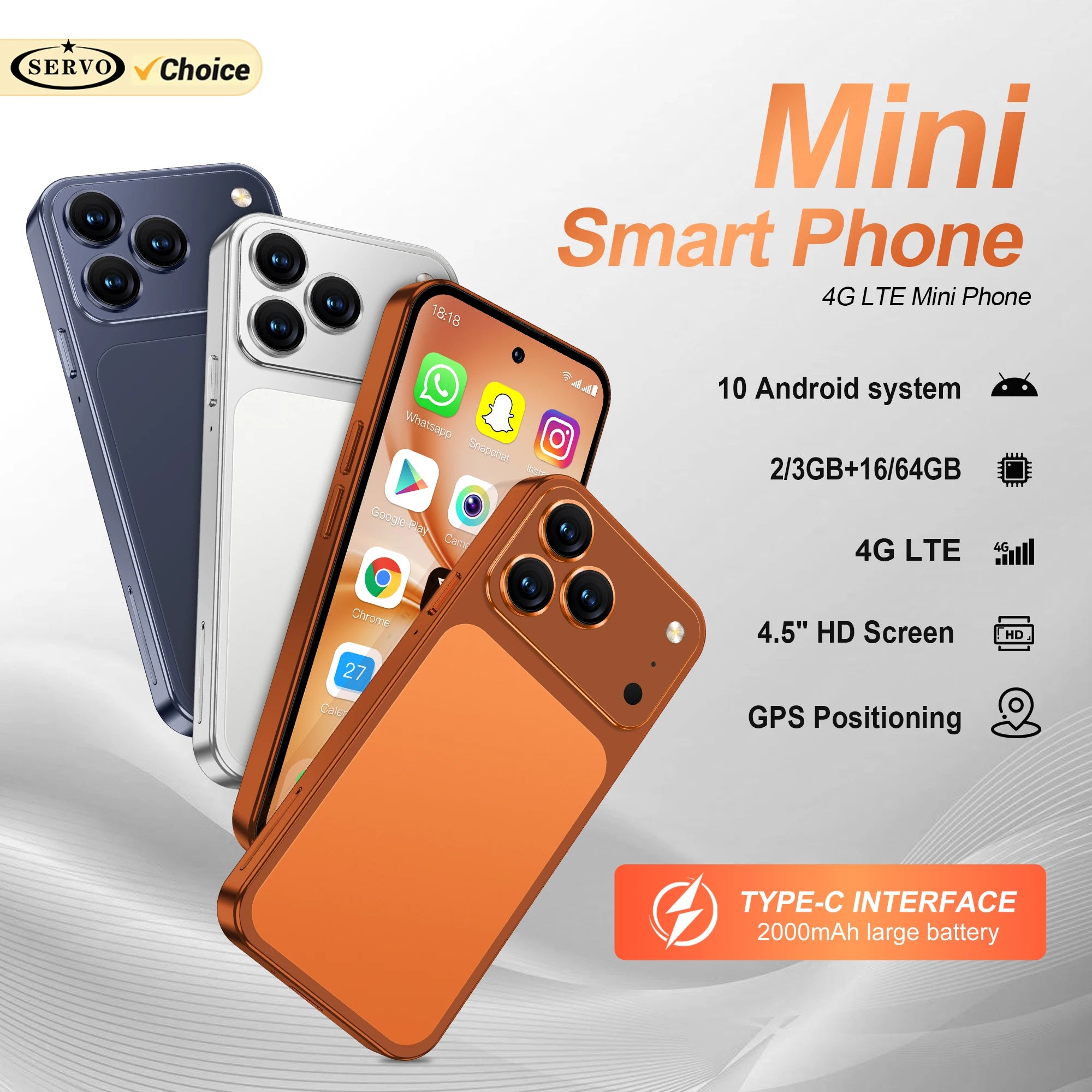 SERVO S45 PRO 4G LTE Mini Smartphone 4.5" Screen Android10.0 OS 3GB+64GB WiFi Hotspot 2MP Camera 2 SIM Card Pocket Smart Phones