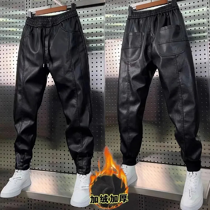 Leather Pants Men's Hip Hop Harem Loose Trousers Outdoor Jogger Sweatpants Luxury Elastic Waist Waterproof  Men's Pants