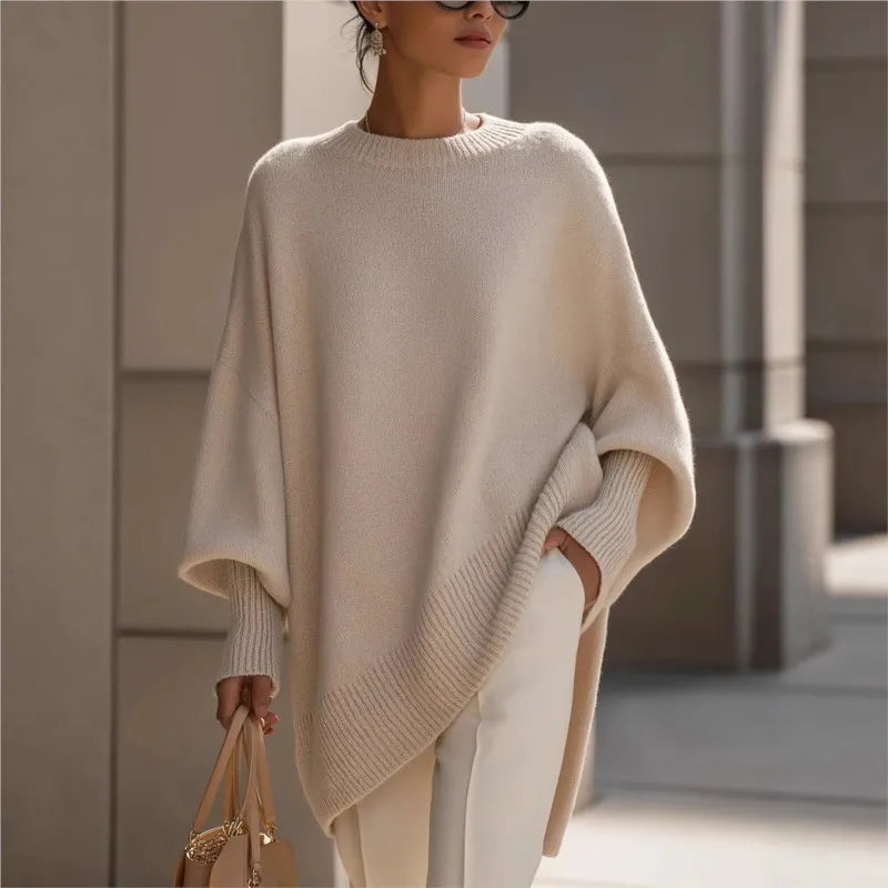 New women's autumn and winter round neck long-sleeved tops knitted pullover loose lazy style solid color women's casual sweater