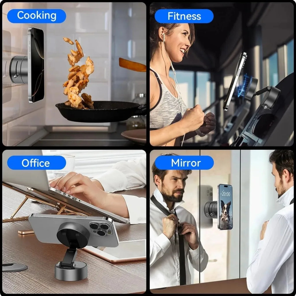 Car/Mirror/Gym Vacuum Suction Fold Magnetic Phone Holder 360 Rotation Suction Cup Car Phone Stand Mount For Magsafe iPhone 16~12