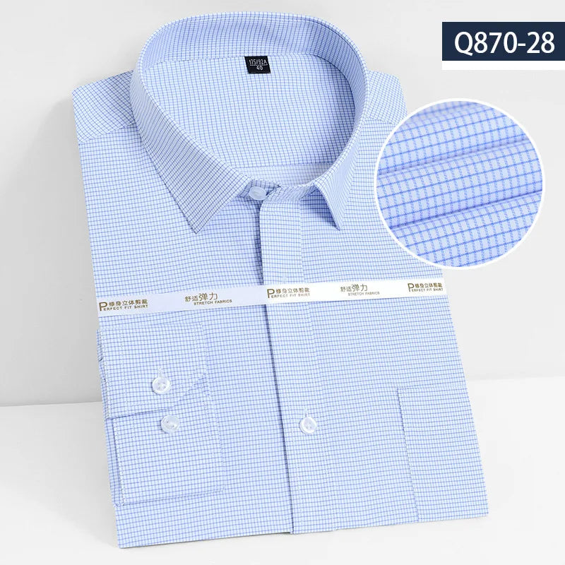 4XL 5XL 6XL 7XL 8XL Bamboo Fiber Plaid Shirt Striped Blue Casual Business Longsleeve Shirt for Men Streetwear Slim Fit Shirt Men