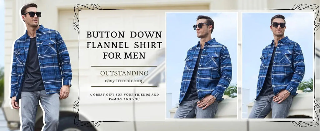 MAGCOMSEN Flannel Shirt with Quilted Lined Jacket Mens Long Sleeve Plaid Shirt Coat Button Down Outerwear Winter Male