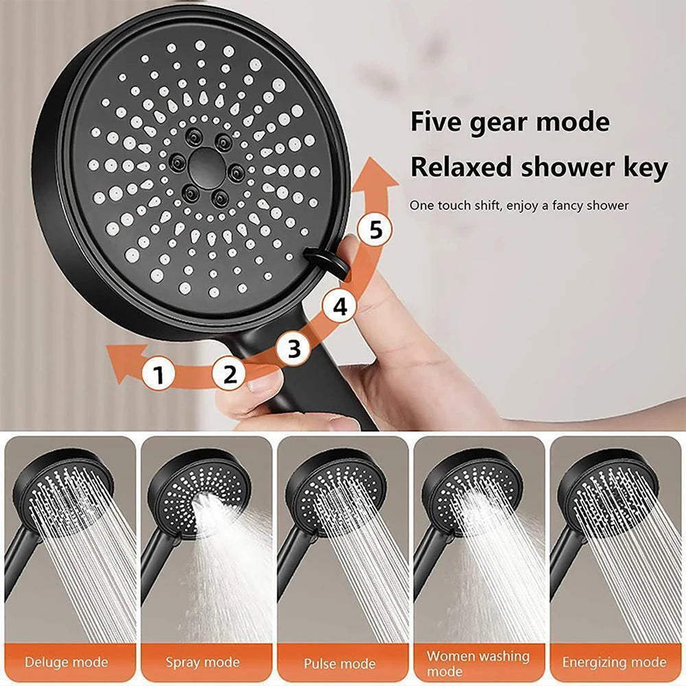 12.5cm Big Panel Shower Head,High Pressure Rainfall Shower Set Water Saving Shower,5 Modes Adjustable Shower Head Bathroom Tools