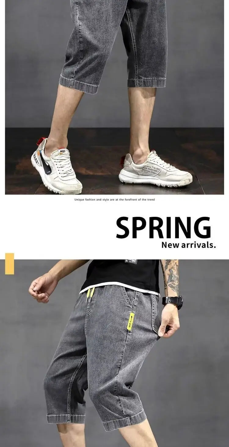 Denim Shorts Men's Summer Loose Thin Breathable Trendy Brand Workwear Handsome Casual Five-point Mid-size Pants