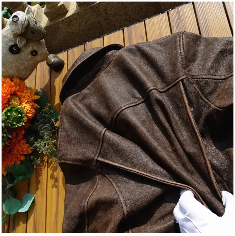CC Shop Top.Natural,US nubuck leather coat.Vintage brown style casual genuine cowhide jacket.Men quality Rider leather cloth.